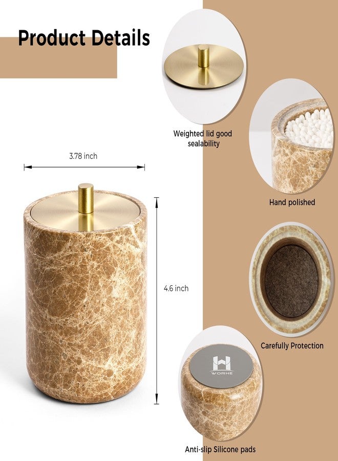 WORHE Marble Qtip Holder with Brass Lid for Cotton Swabs,Balls,Pads,Floss Picks Large Capacity Marble Apothecary Jar for Bathroom Essentials Decor, Vanity Makeup Storage Organizer Light Brown (WH080) - Image 3